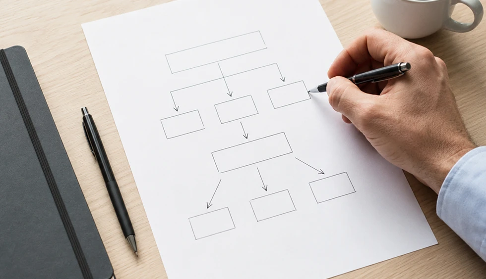 Strukturdiagramm wird auf Papier gezeichnet